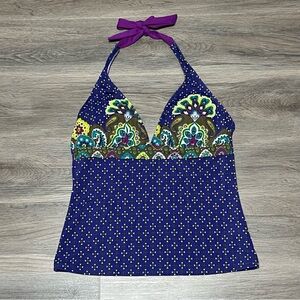 Athleta Medium Tankini Swim Top Purple Halter Neck Padded V Neck Stretch